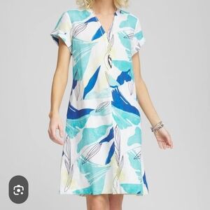 Chico's Cuff Sleeve Prinyed Linen Dress.   Size 2 (12-14)